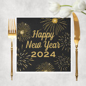 Elegant zwart goud 2025 Happy New Year Party Servet