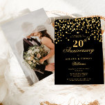 Elegant Zwart & Goud 20e Bruiloft Jubileum Kaart<br><div class="desc">Markeer twee decennia van liefde en toewijding met onze Elegant Black and Gold 20th Wedding Jubileum Invitation. Dit prachtige ontwerp combineert klassieke verfijning met een vleugje glamour, met een tijdloze zwarte achtergrond versierd met glinsterende gouden accenten. Perfect voor het herdenken van deze belangrijke mijlpaal, deze uitnodiging zet het podium voor...</div>