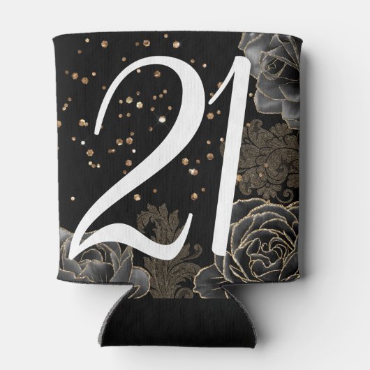 Elegant zwart goud 21e verjaardag blikjeskoeler (Achterkant)