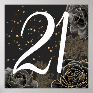 Elegant zwart goud 21e verjaardag poster