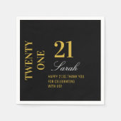 Elegant Zwart & Goud 21e Verjaardagsfeestje Cockta Servet (Voorkant)