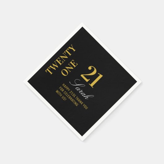 Elegant Zwart & Goud 21e Verjaardagsfeestje Cockta Servet (Hoek)