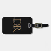 Elegant Zwart Goud 2 Monogram Script Naam Stijlvol Bagagelabel (Voorkant horizontaal)
