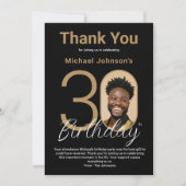 Elegant zwart goud 30e verjaardag bedankkaart (Voorkant)