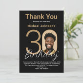 Elegant zwart goud 30e verjaardag bedankkaart (Staand voorkant)