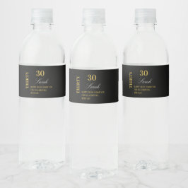 Elegant Zwart Goud 30e Verjaardag Dank u Custom Waterfles Etiket