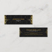 Elegant Zwart & Goud 3  Bloemen Damasks Mini Visitekaartje (Voorkant / Achterkant)