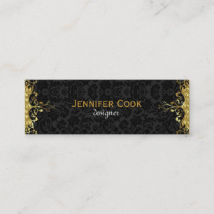 Elegant Zwart & Goud 3  Bloemen Damasks Mini Visitekaartje