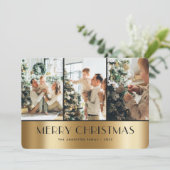 Elegant Zwart Goud 3 Foto Vrolijk Kerstfeest Kaart (Staand voorkant)