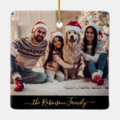 Elegant Zwart Goud 3 Fotocollage Kerstmis Keramisch Ornament (Achterkant)