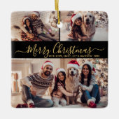 Elegant Zwart Goud 3 Fotocollage Kerstmis Keramisch Ornament (Voorkant)