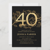 Elegant zwart goud 40e verjaardag kaart (Voorkant)