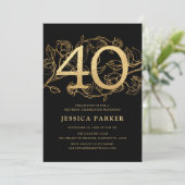 Elegant zwart goud 40e verjaardag kaart (Staand voorkant)