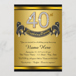 Elegant Zwart Goud 40e Verjaardagsfeest Kaart