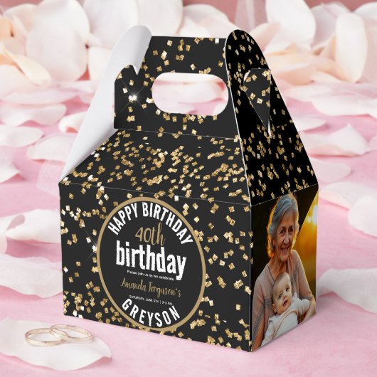 Elegant Zwart & Goud 40e Verjaardagsfeestje Bedankdoosjes (Huwelijk)