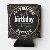 Elegant Zwart & Goud 40e Verjaardagsfeestje Blikjeskoeler (Achterkant)