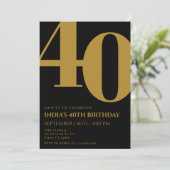 Elegant Zwart & Goud 40e Verjaardagsfeestje Kaart (Staand voorkant)