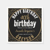 Elegant Zwart & Goud 40e Verjaardagsfeestje Servet (Voorkant)