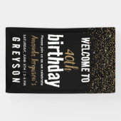 Elegant Zwart & Goud 40e Verjaardagsfeestje Spandoek (Horizontaal)