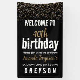 Elegant Zwart & Goud 40e Verjaardagsfeestje Spandoek