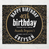 Elegant Zwart & Goud 40e Verjaardagsfeestje Sparkling Wijnetiket (Enkel label)