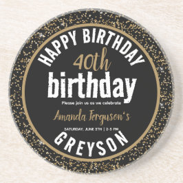 Elegant Zwart & Goud 40e Verjaardagsfeestje Zandsteen Onderzetter
