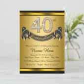 Elegant zwart goud 40ste verjaardagsfeest kaart (Staand voorkant)