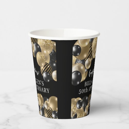 Elegant Zwart Goud 50e Jubileum Papieren Bekers (Links)