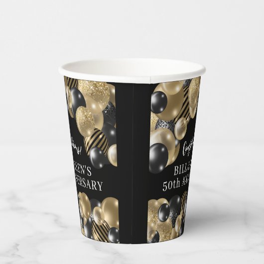 Elegant Zwart Goud 50e Jubileum Papieren Bekers (Rechts)