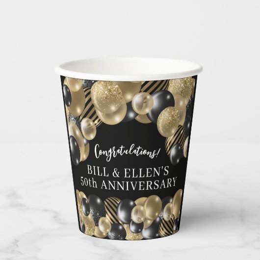 Elegant Zwart Goud 50e Jubileum Papieren Bekers (Voorkant)