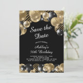 Elegant Zwart Goud 50e Verjaardag Save The Date (Staand voorkant)