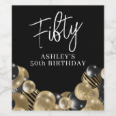 Elegant Zwart Goud 50e Verjaardag Wijn Etiket (Enkel label)