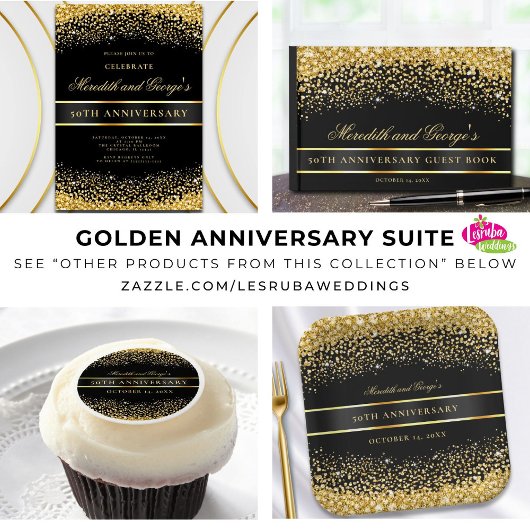 Elegant Zwart Goud 50ste Gouden Jubileumfeest Kaart