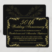 Elegant Zwart/Goud 50ste Huwelijksjubileum Feest Kaart (Voorkant / Achterkant)