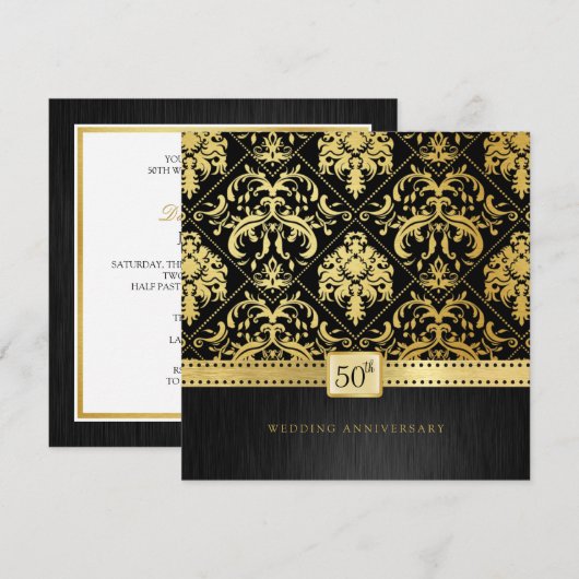 Elegant zwart & goud 50ste huwelijksjubileum kaart (Voorkant / Achterkant)