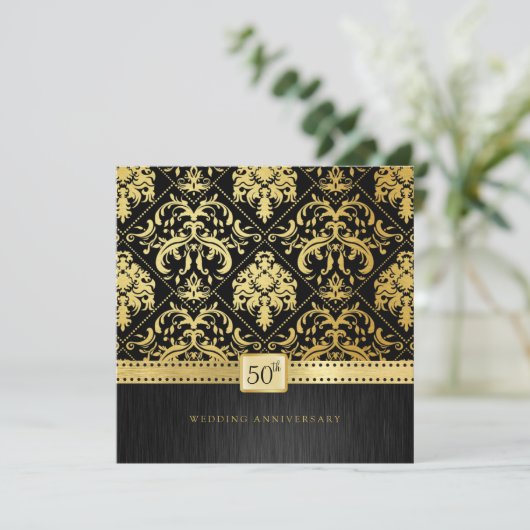 Elegant zwart & goud 50ste huwelijksjubileum kaart (Staand voorkant)