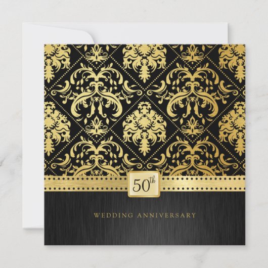 Elegant zwart & goud 50ste huwelijksjubileum kaart (Voorkant)
