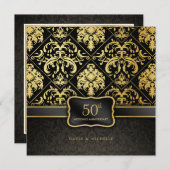 Elegant zwart & goud 50ste huwelijksjubileum kaart (Voorkant / Achterkant)