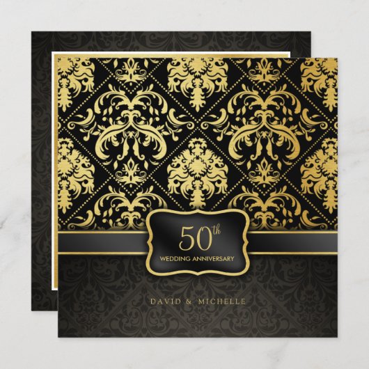 Elegant zwart & goud 50ste huwelijksjubileum kaart (Voorkant / Achterkant)