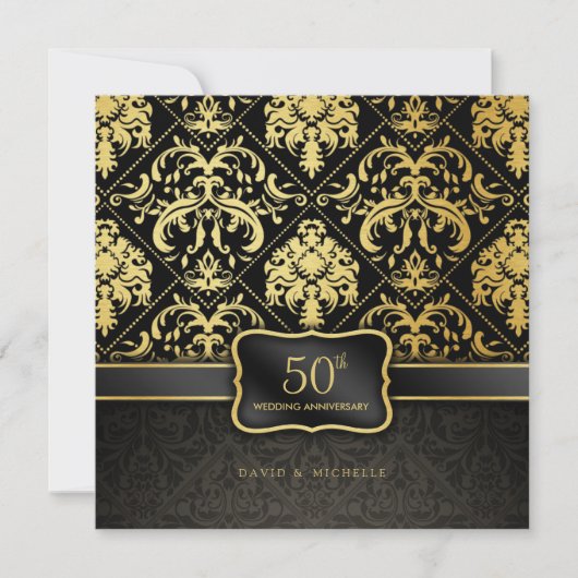 Elegant zwart & goud 50ste huwelijksjubileum kaart (Voorkant)