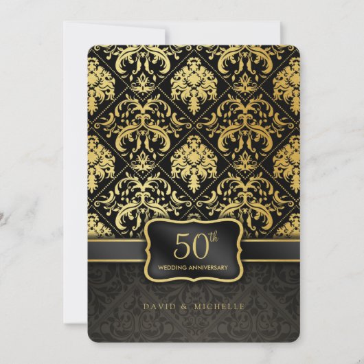 Elegant zwart & goud 50ste huwelijksjubileum menu kaart (Voorkant)