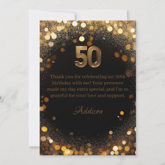 Elegant Zwart & Goud 50ste Verjaardag Bedankt Card (Voorkant)