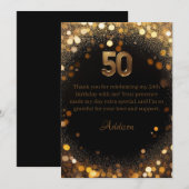 Elegant Zwart & Goud 50ste Verjaardag Bedankt Card (Voorkant / Achterkant)