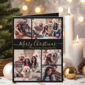 Elegant Zwart Goud 5 Fotocollage Kerstmis Feestdagen Kaart