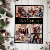 Elegant Zwart Goud 5 Fotocollage Kerstmis Feestdagenkaart