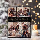Elegant Zwart Goud 5 Fotocollage Kerstmis Feestdagenkaart