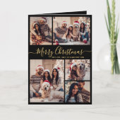 Elegant Zwart Goud 5 Fotocollage Kerstmis Kaart (Voorkant)