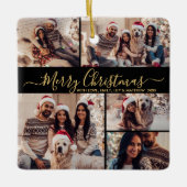 Elegant Zwart Goud 5 Fotocollage Kerstmis Keramisch Ornament (Voorkant)