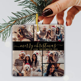 Elegant Zwart Goud 5 Fotocollage Kerstmis Keramisch Ornament