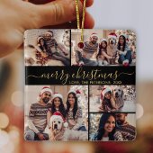 Elegant Zwart Goud 5 Fotocollage Kerstmis Keramisch Ornament